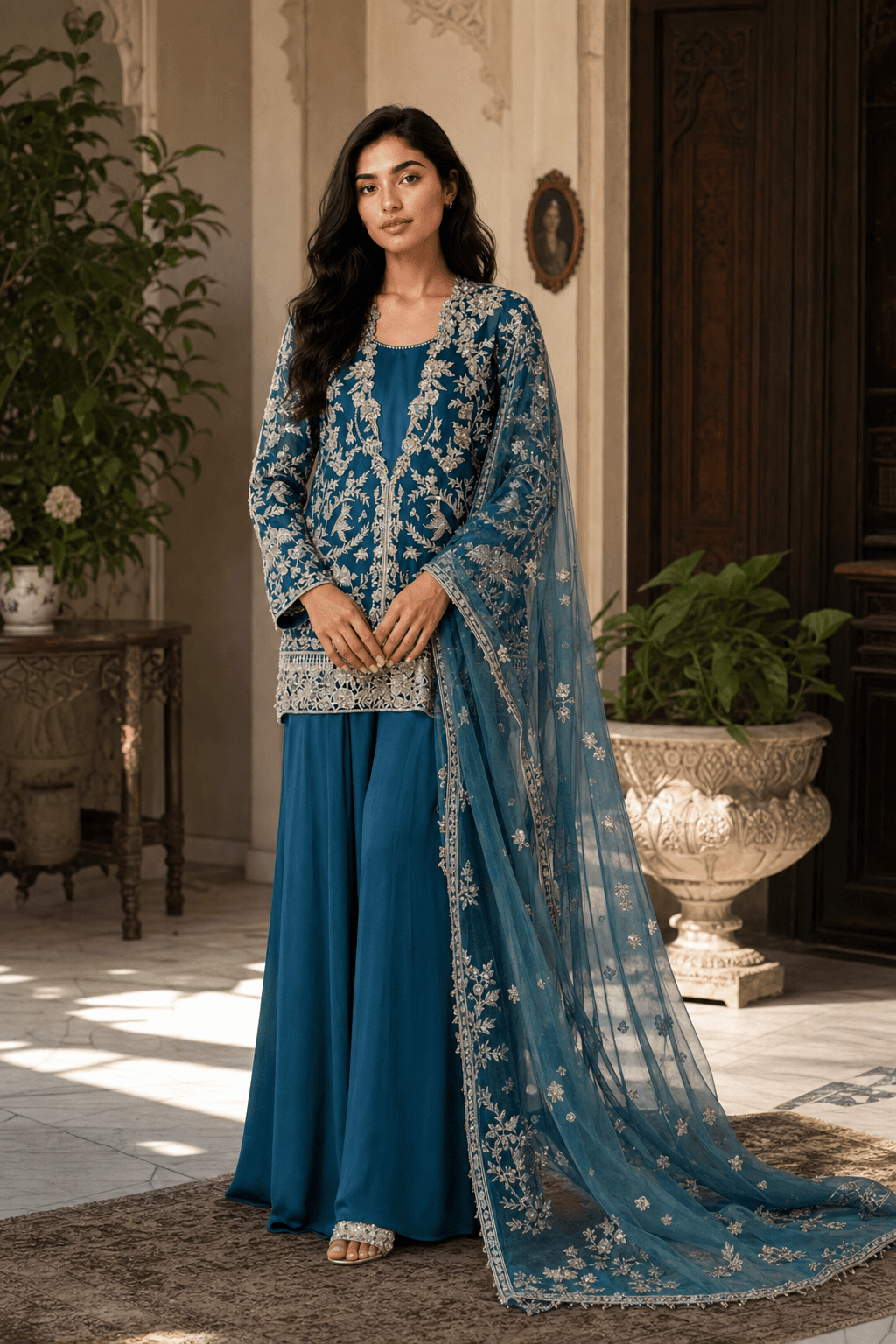 An exquisite three-piece ensemble in a stunning Oasis Navy hue